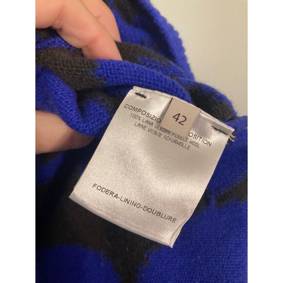 Stella McCartney Bright Blue & Brown Abstract Floral Print Sweater Wool Sz 42 L - Picture 9 of 9